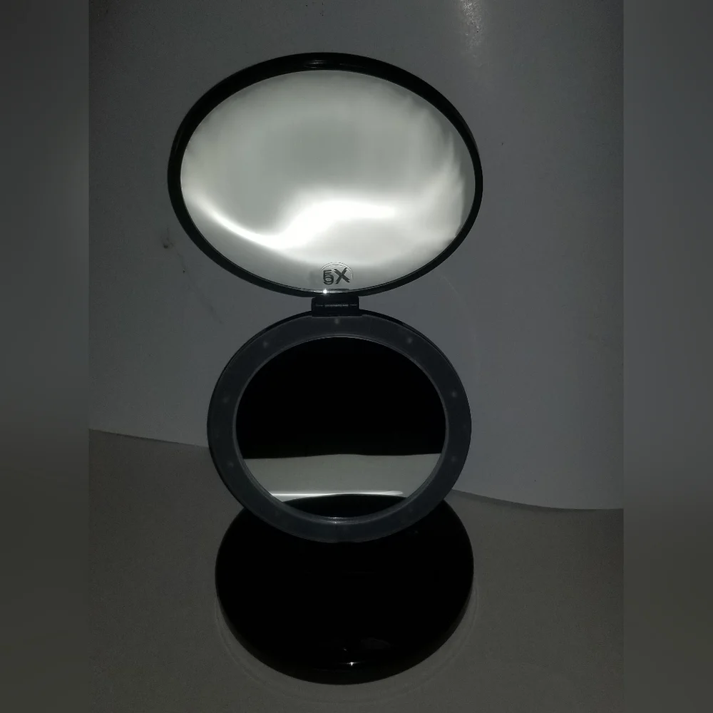 Black Dual Magnifying Mirror w/ Crystal Initial by Lori Greiner - Letter K